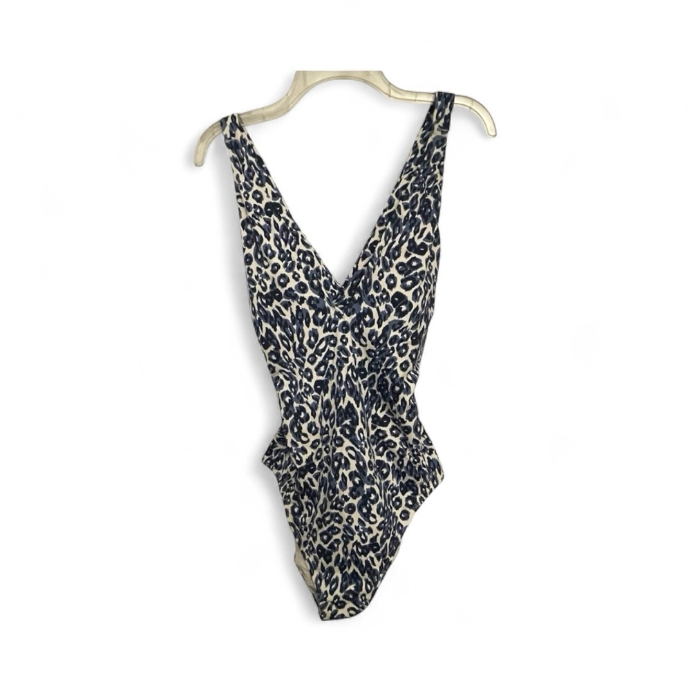 Calme Leopard Print One Piece Swimsuit - Blue and White